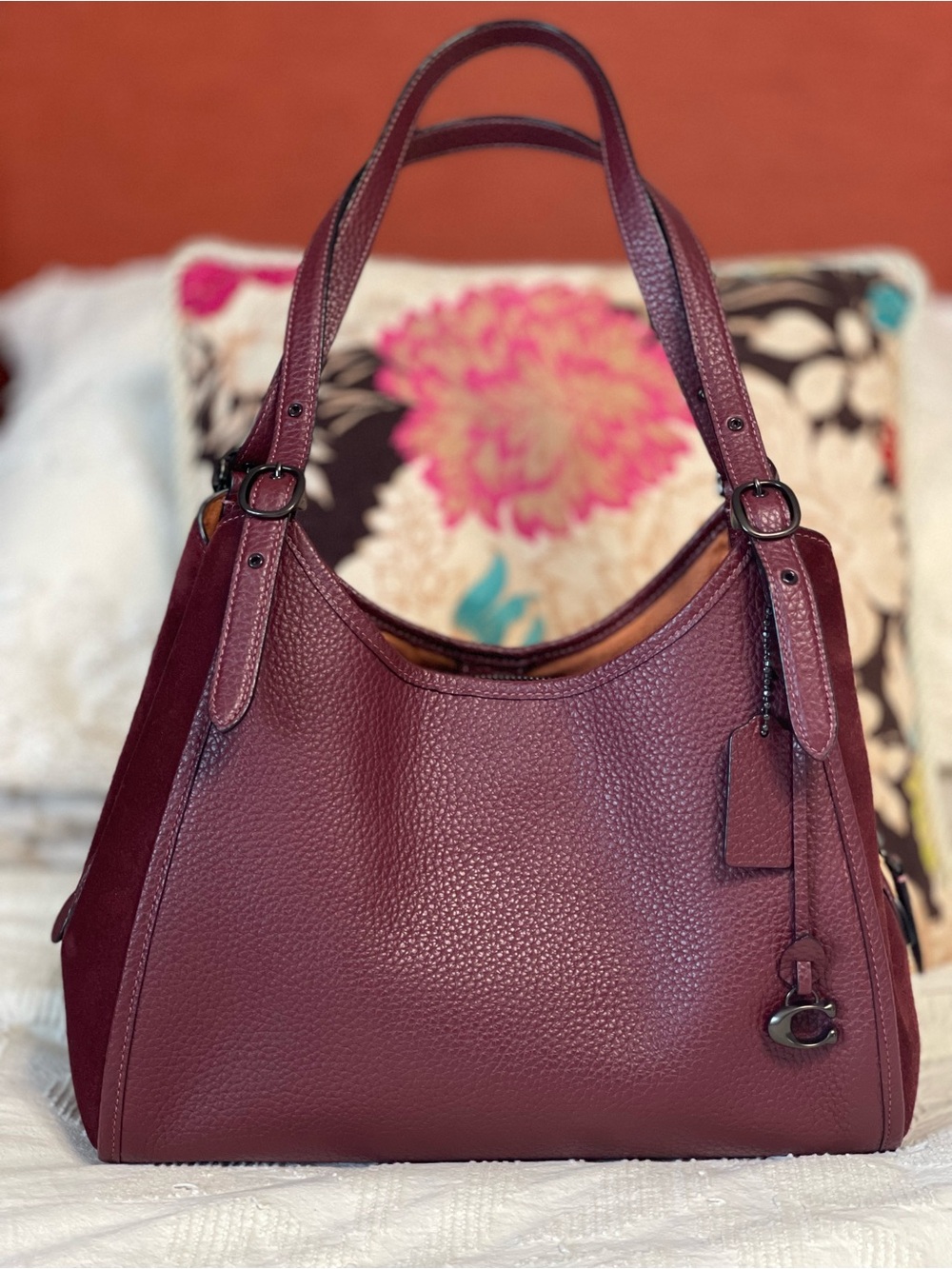 Coach Lori Leather and Suede Shoulder Bag in Wine